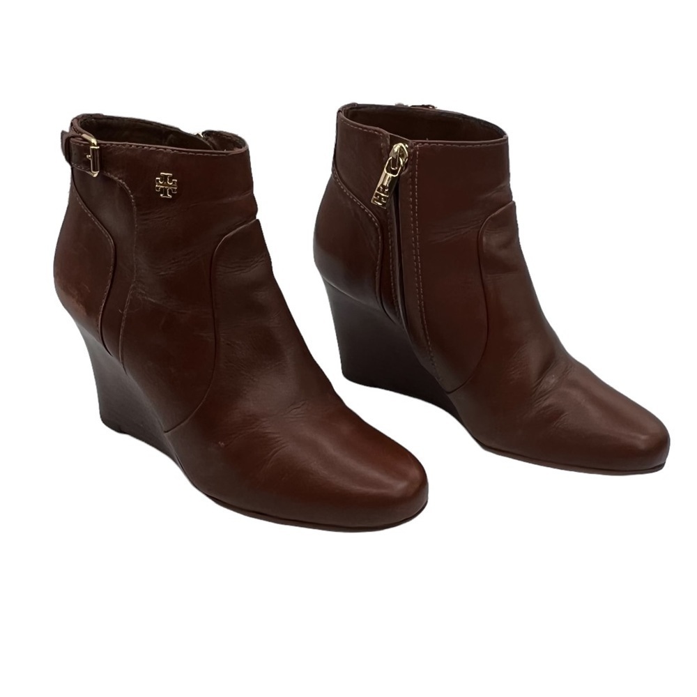 Tory Burch Brown Leather Milan Wedge Ankle Boots Size 6 Women’s